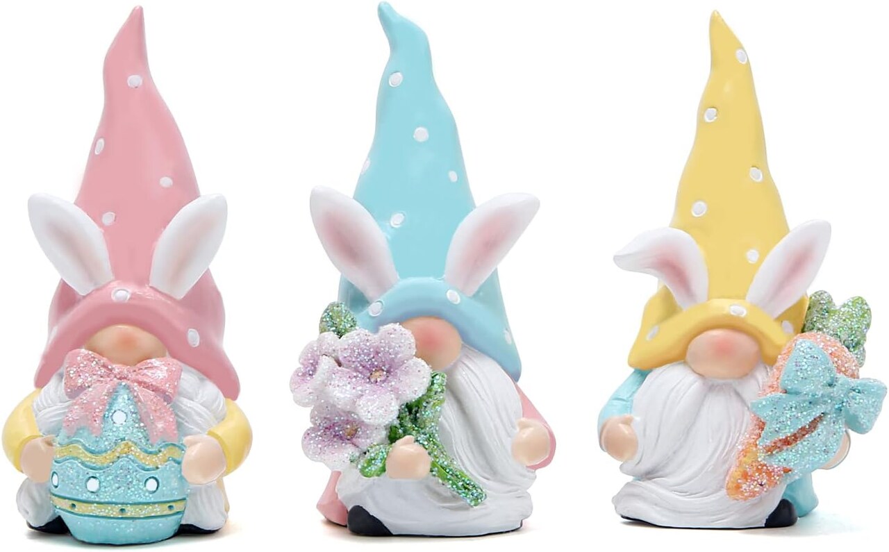 3 PCS Easter Gnomes Decor, Resin Bunny Handmade Spring Gnomes/Elf Gifts for Kids/Women/Men, Home Party Decorations